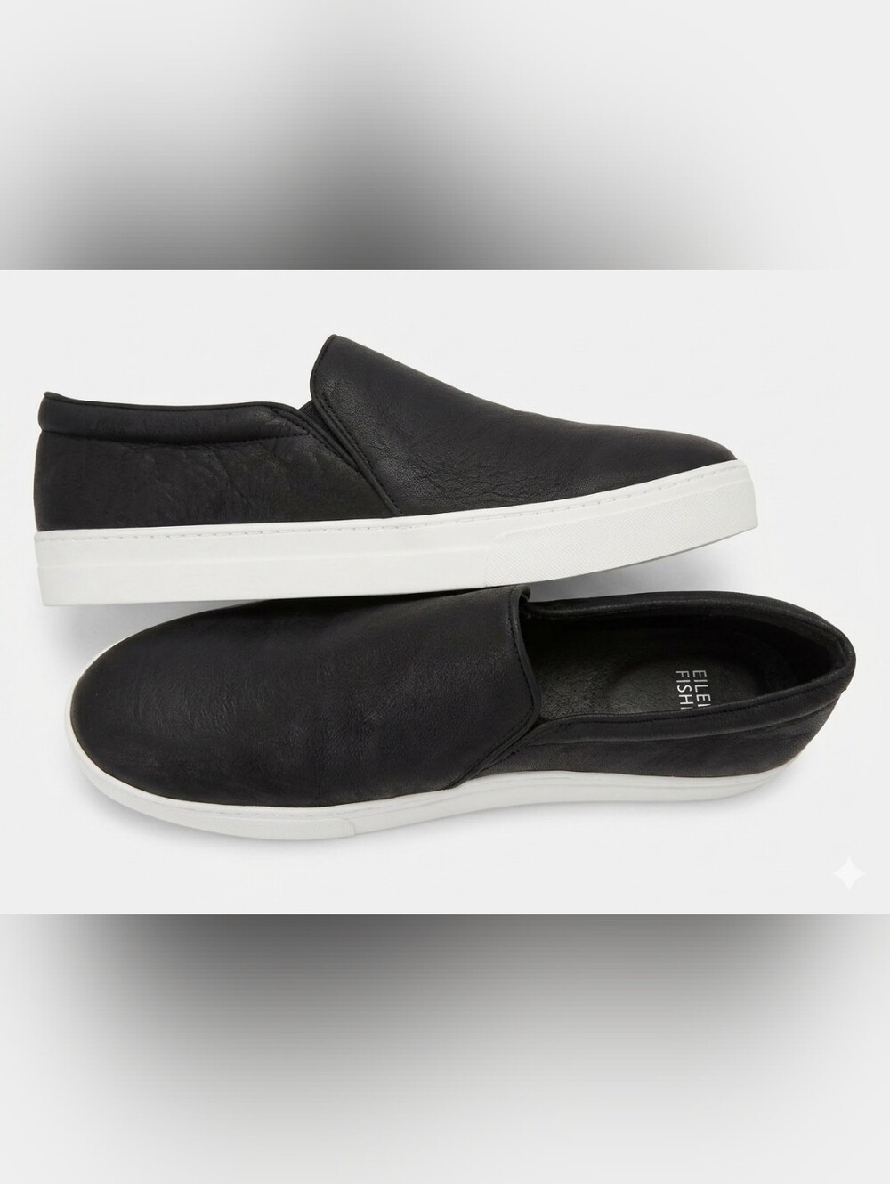 Eileen Fisher Black Slip-On Leather Loafers